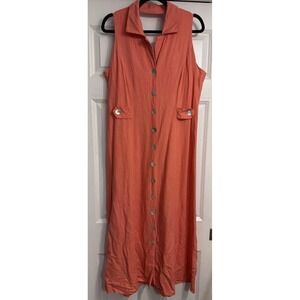 Ultra‎ Dress Maxi Button Womens Size 14 Linen Blend Feminine Pink Preppy